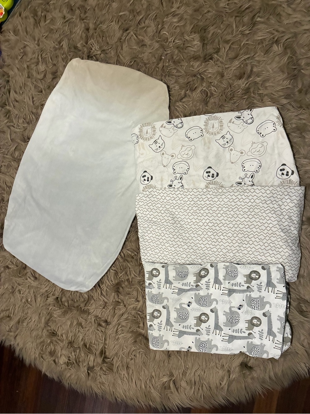 Three crib sheets baby boy animals gray black changing pad cover EXCELLENT COND